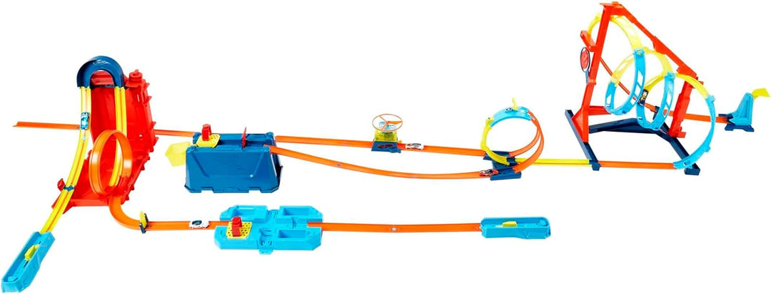 Hot Wheels Autorennbahn Benzinkanister, Stunt-und Rennaction für Spielzeugautos, mit Looping Track,