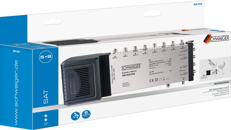 SCHWAIGER -SEW4058 531- SAT Multischalter 5 → 8 | verteilt 1 Satellitenposition auf 8 Ausgänge | Ein