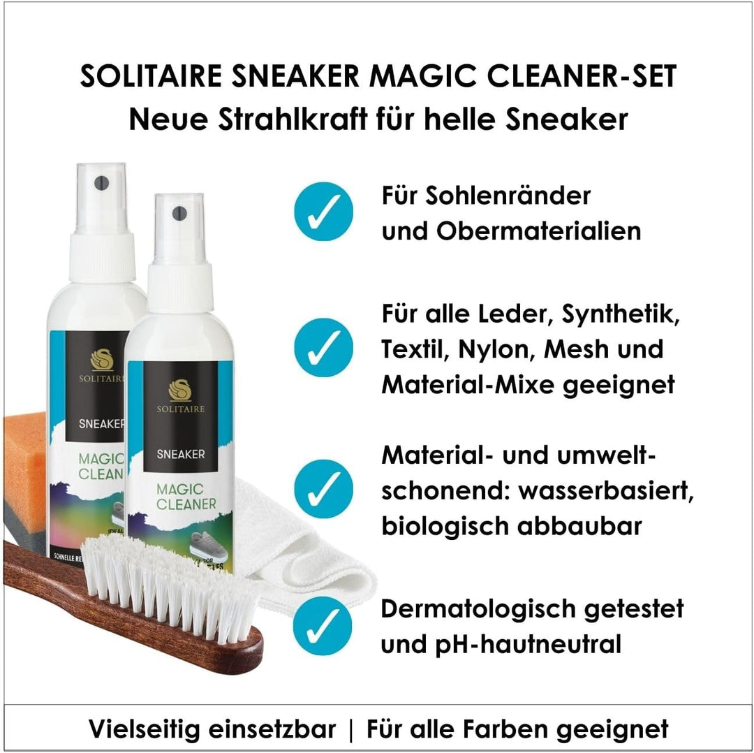 SOLITAIRE Magic Cleaner Reinigungs Set, 2x Magic Cleaner 100 ml + GRATIS Microfasertuch, Sneaker Bür