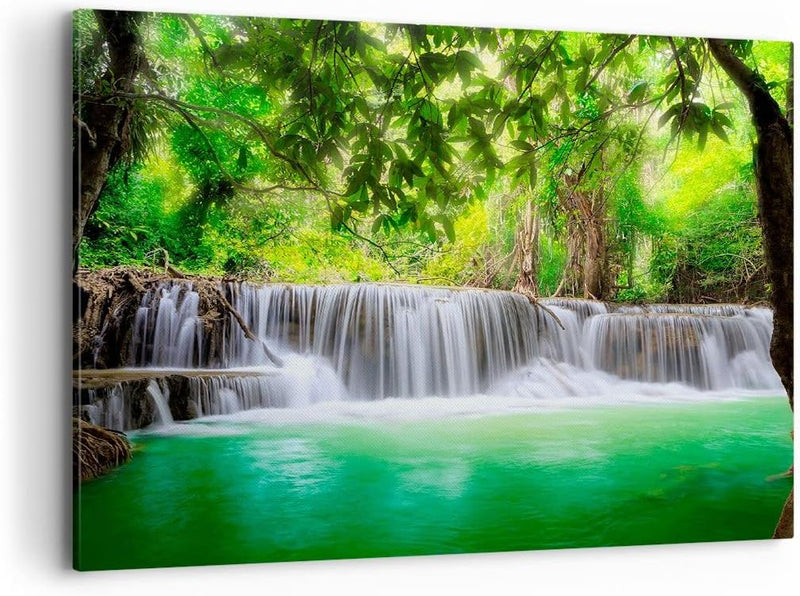 Bilder auf Leinwand 100x70cm Leinwandbild Wasser Park Natur Landschaft Gross Wanddeko Bild Schlafzim