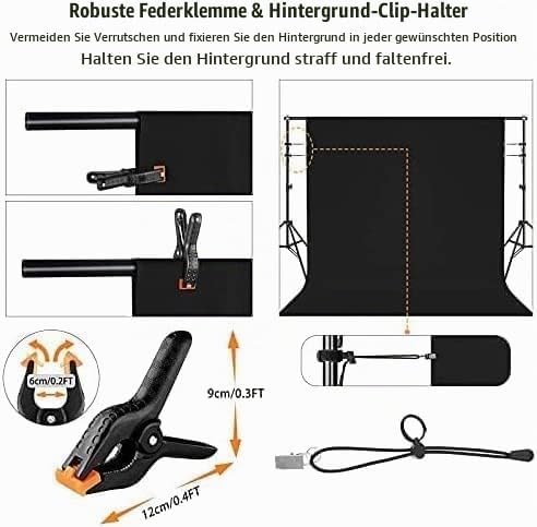 Fotografie-Hintergrund 3 x 3,6 M, Foto Hintergrund aus 100% Polyester mit 4 grosse Studio Klemmen &amp;