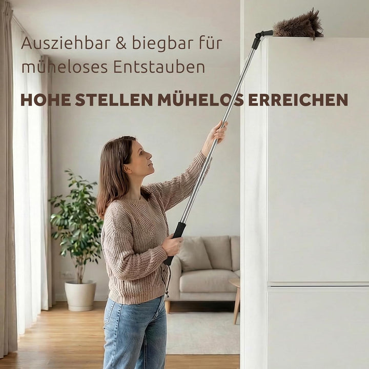 Teleskop Staubwedel aus Straussenfedern, ausziehbar bis 125 cm, waschbar, mit 180 Grad Knickkopf, fü