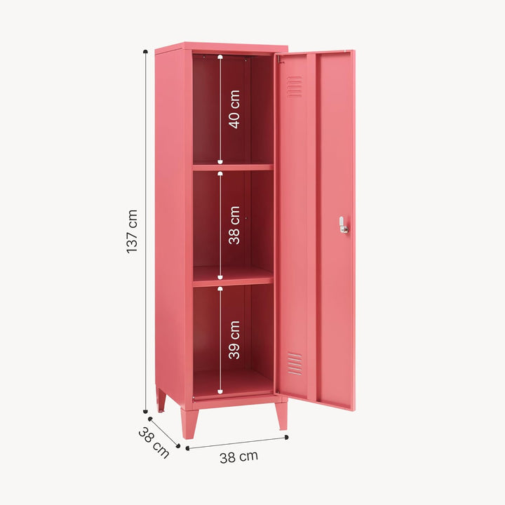 [en.casa] Einzelspind Kurikka Metallspind mit 2 Ablagen 137 x 38 x 38 cm abschliessbar Schliessfachs