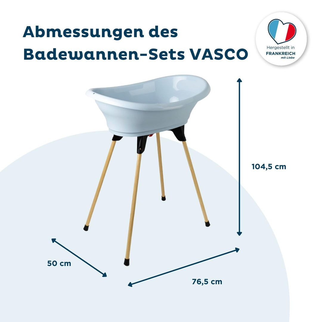 THERMOBABY - Babybadewannen-Set - Vasco - Badewanne, Ständer aus Holz & Abflussschlauch - Zusammenkl