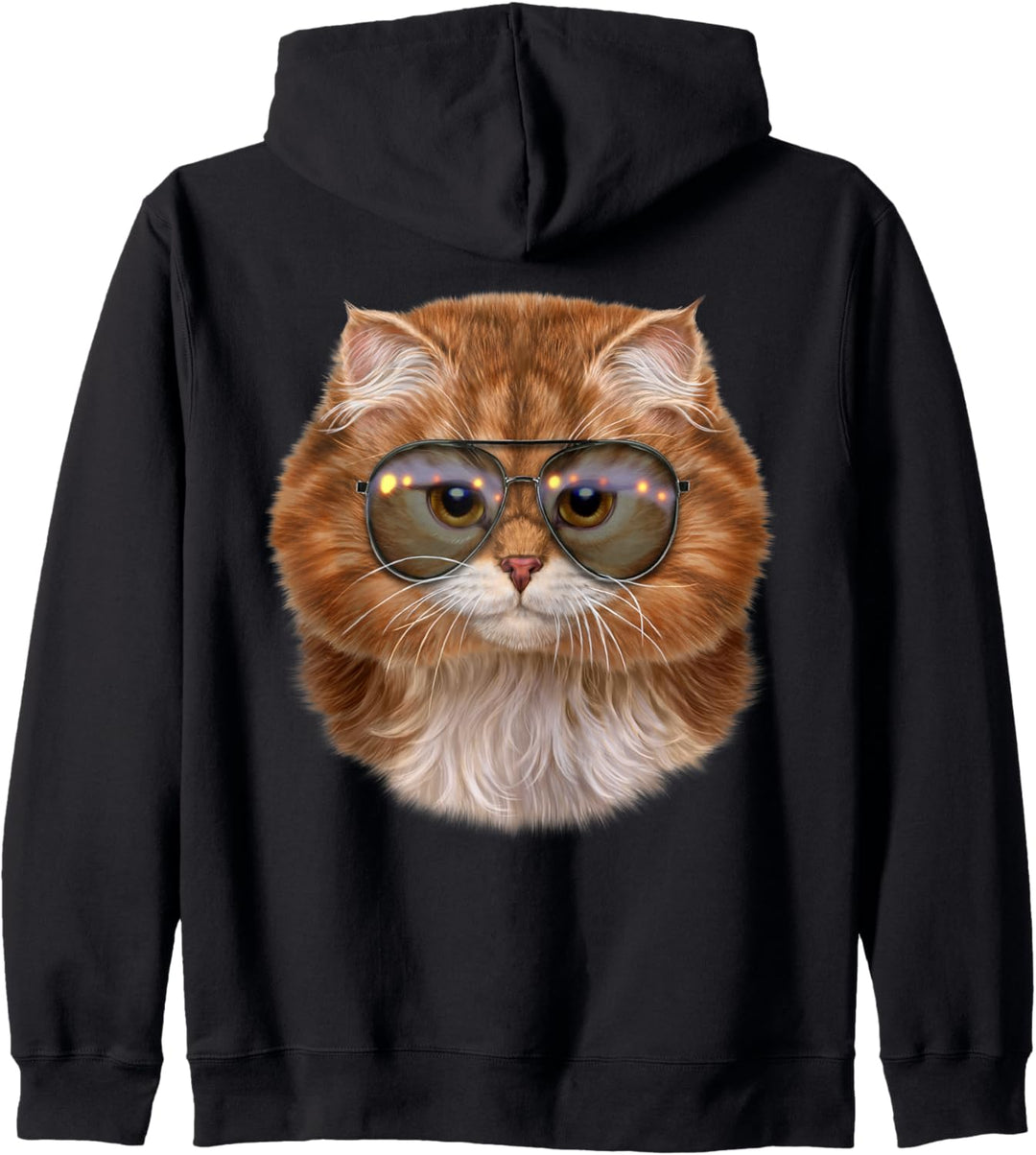 Orange Katze, die Fliegersonnenbrille trägt Kapuzenjacke