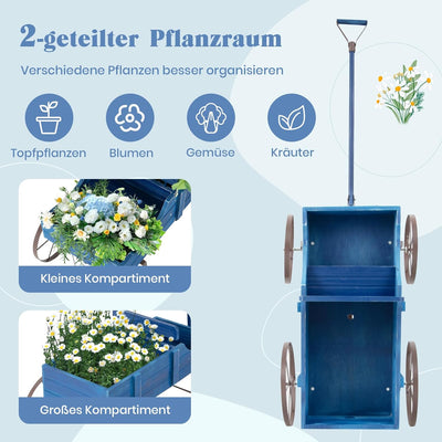 RELAX4LIFE Blumenständer mit 4 Rädern aus Metall, Pflanzwagen aus Massivholz, Holzwagen bis zu 15 kg