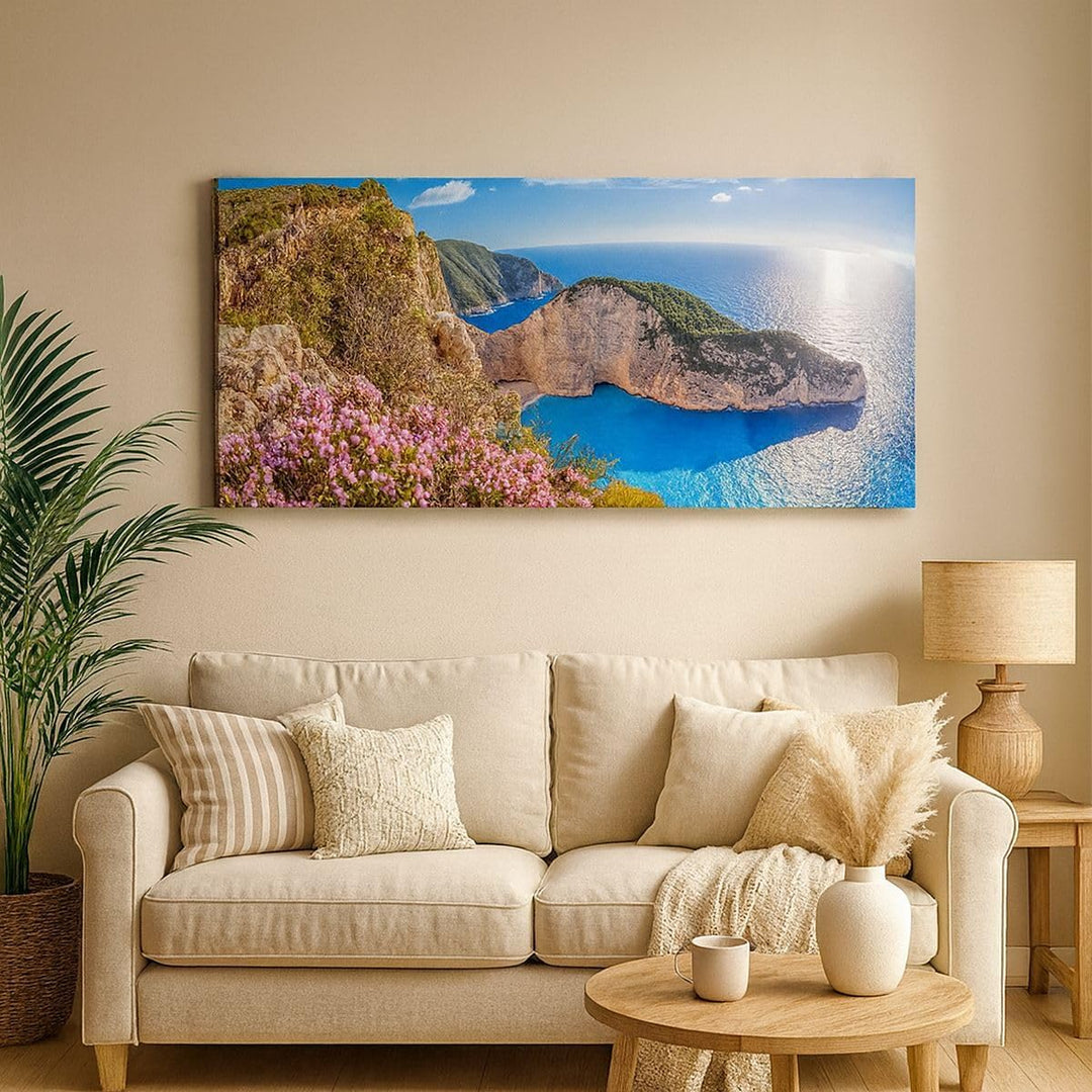 Wandbilder Dekoration Wohnzimmer Meer Sommer Blume Panorama Bilder auf Leinwand 120x50cm Leinwandbil