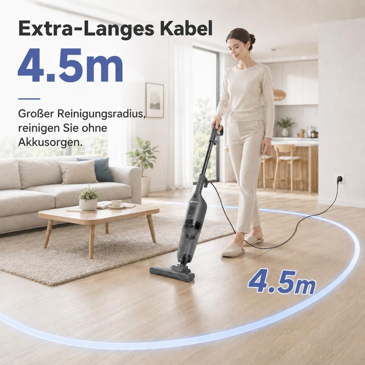 SIMPLUS 2-in-1 Stielstaubsauger mit Kabel, 600 W, 19 kPa Starke Saugleistung, 1,4 kg leicht, 1 l Sta