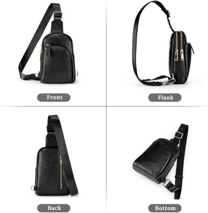 S-ZONE RFID-blockierende Damen-Umhängetasche, Leder, klein, Brustrucksack, Rucksack Schwarz-1, Schwa
