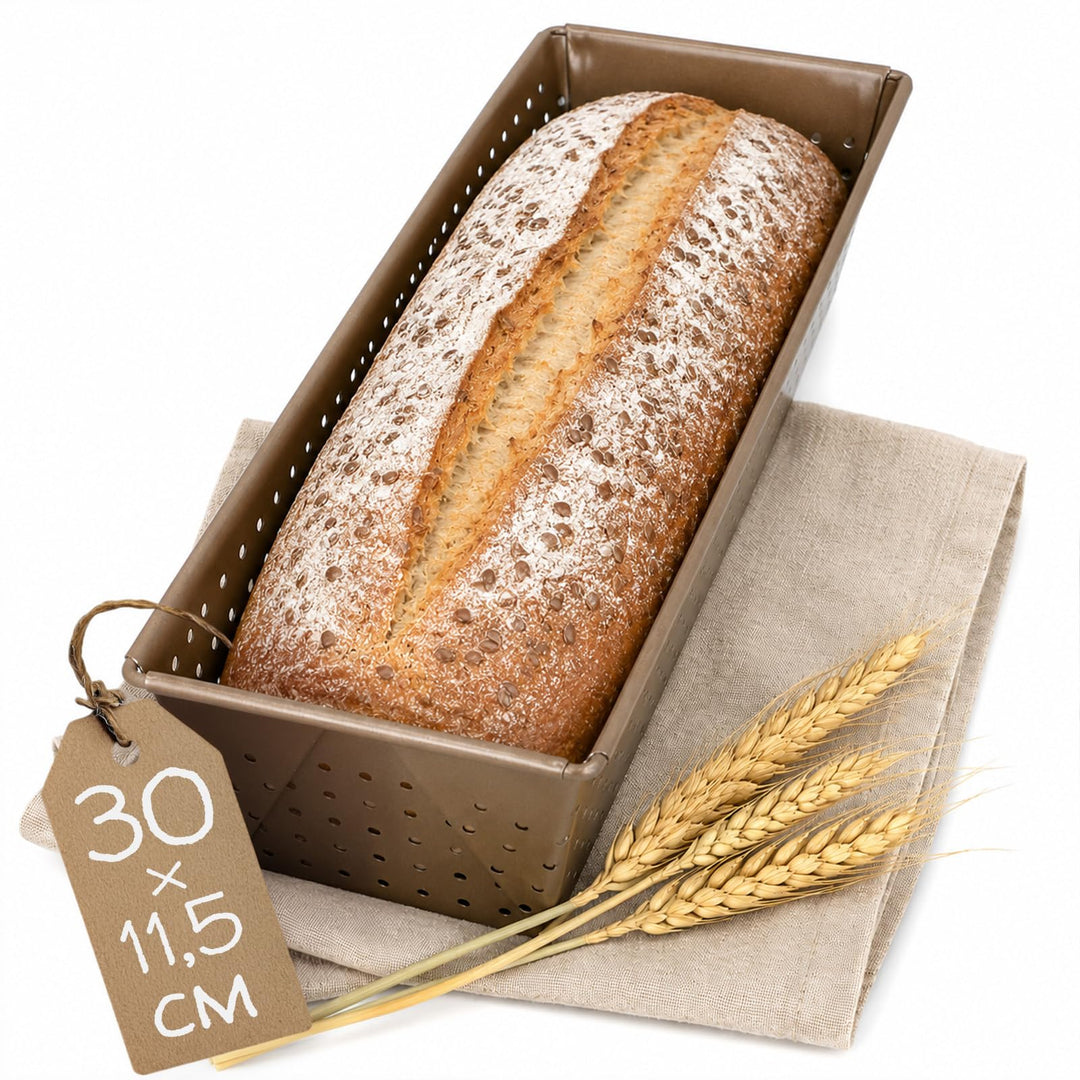 Birkmann, Laib &amp; Seele, perforierte Brotbackform, 30 cm, Backform für kleine Brote, aus bronzefarben