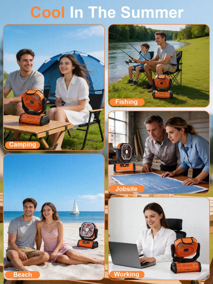 30000mAh Oszillierender Camping Ventilator mit LED Lampe, Akku betriebener Zelt Ventilator mit Fernb