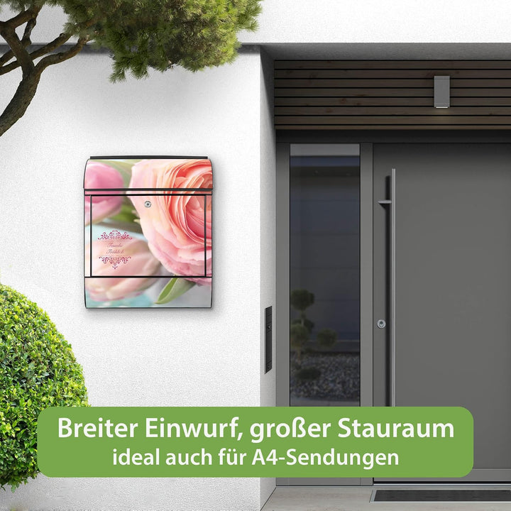 banjado Design Briefkasten personalisiert 38,5x46,5x13cm & 2 Schlüssel - Briefkasten Stahl Schwarz Z
