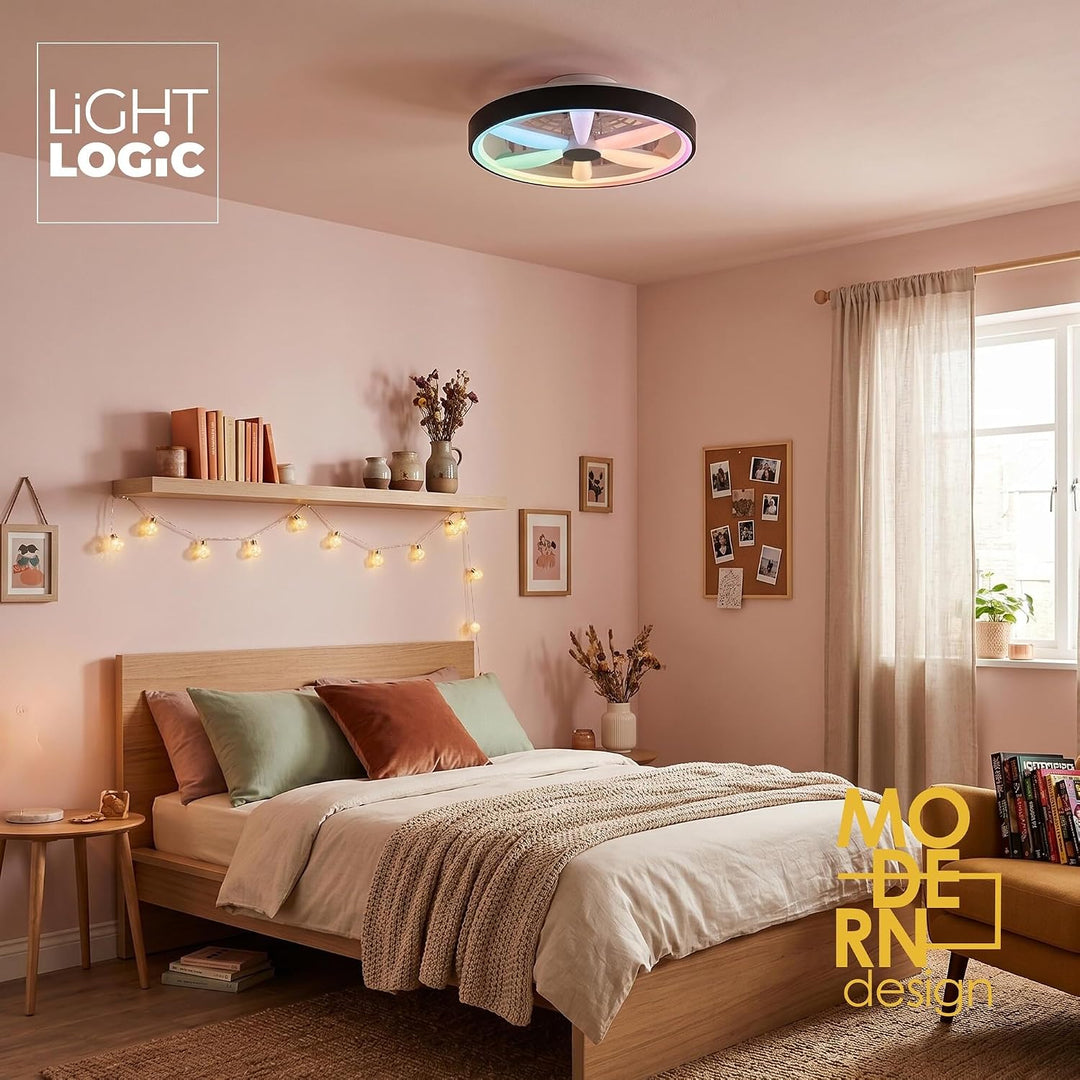 Deckenventilator mit Beleuchtung 48W - Ø 48cm, dimmbare LED Deckenleuchte mit Ventilator, RGB, warm-
