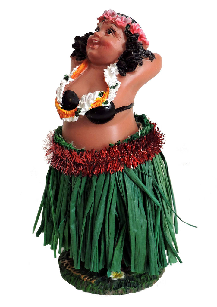 Hang Loose Wackel Hula Figur Mädchen Wackelfigur Wackeldackel Aloha Hawaii (11cm)-Bastrock Grün