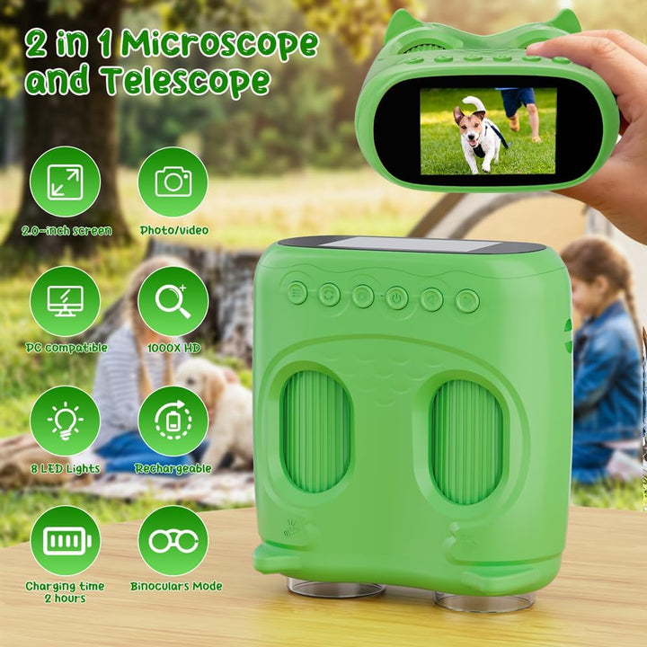 2-in-1 Digitales Mikroskop für Kinder und Teleskop (Green), Green