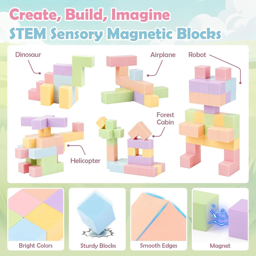 Dreamon 52PCS Mini Magnetische Bausteine Magnetic Building Blocks mit Blechdose Magnetische Baustein