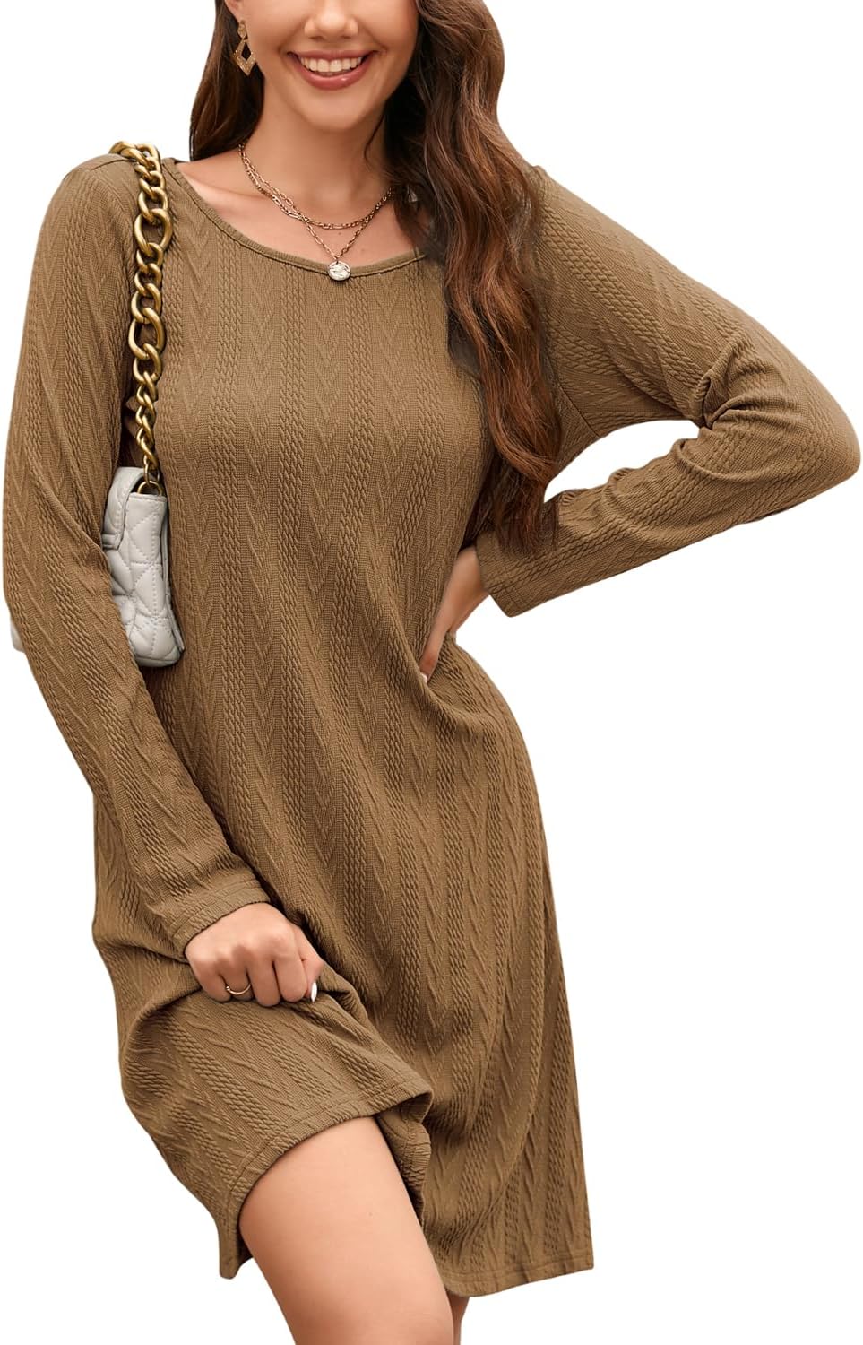 STYLEWORD Strickkleid Damen Kleid Langarm Herbstkleid Pulloverkleid Elegant Herbst Winterkleid Tunik