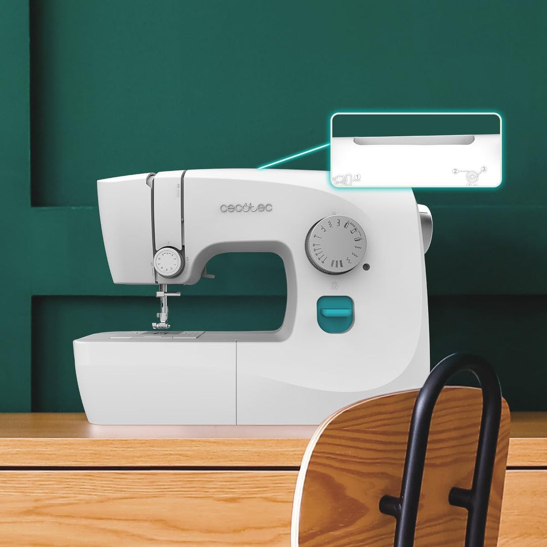 Cecotec Nähmaschine BelleCouture 1500 Essential, kompakt und tragbar, 15 Stiche, für Anfänger, manue