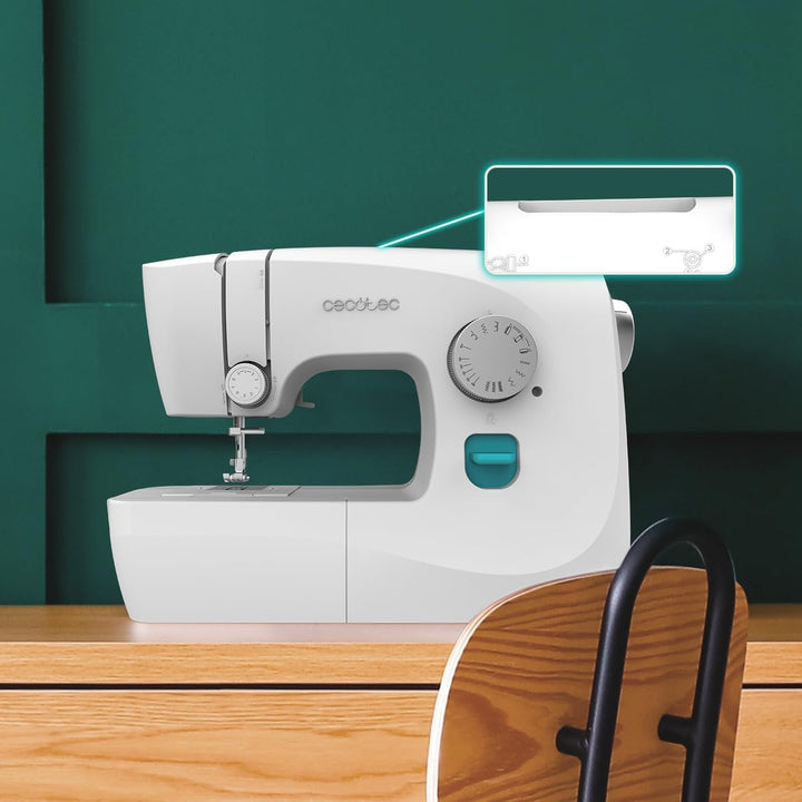 Cecotec Nähmaschine BelleCouture 1500 Essential, kompakt und tragbar, 15 Stiche, für Anfänger, manue