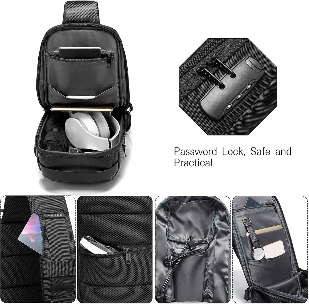 FANDARE Brusttasche, Sling Crossbody Bag mit USB, für Herren und Damen, Business, grosse Schultertas