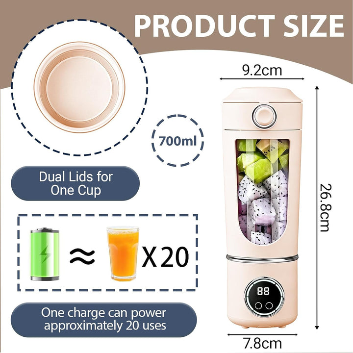 Tragbarer Mixer, 700ml Smoothie Maker to Go, 12-Blatt Portable Blender, Fresh Juice Mixer Flasche, U
