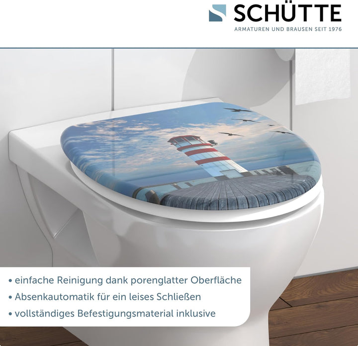 SCHÜTTE WC-Sitz LEUCHTTURM mit Absenkautomatik aus Duroplast, hochwertiger Toilettendeckel mit 175kg