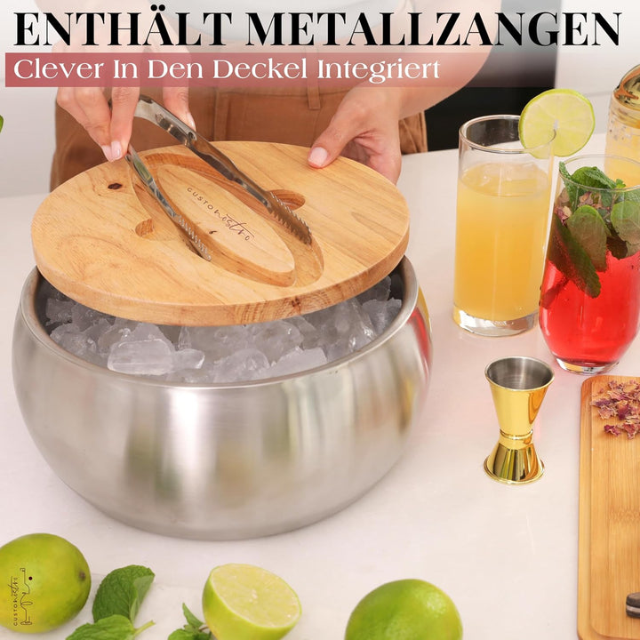Gusto Nostro 4,1 l Eiswürfelbehälter mit Deckel und Zange, Doppelwandiger Grosser Edelstahl Eisbehäl