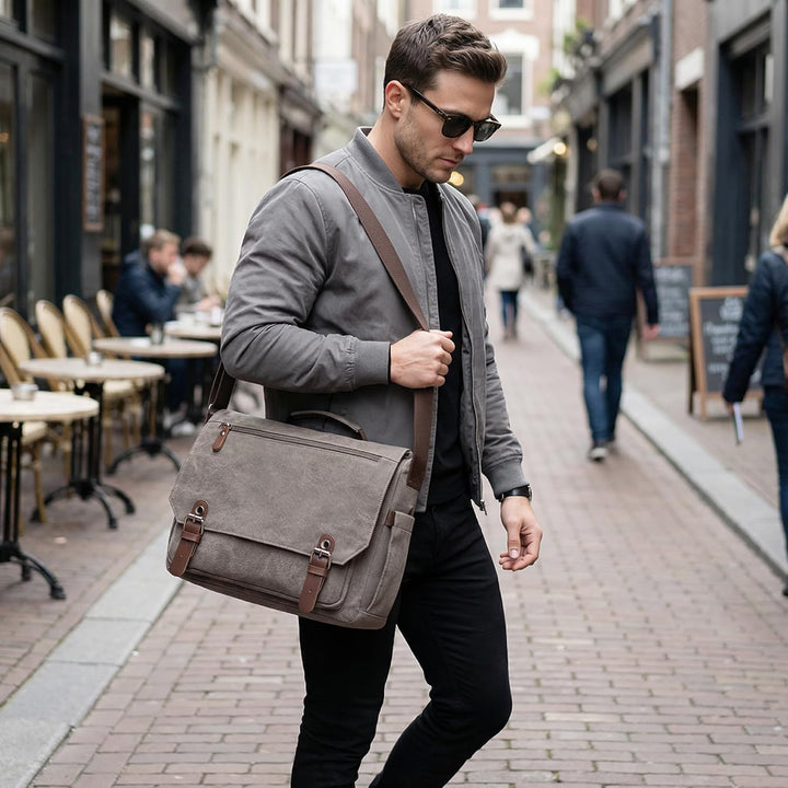 DORRISO Herren Umhängetasche Gross Messenger Bag 14 zoll Laptoptasche für Herren mit Griff Vintage S