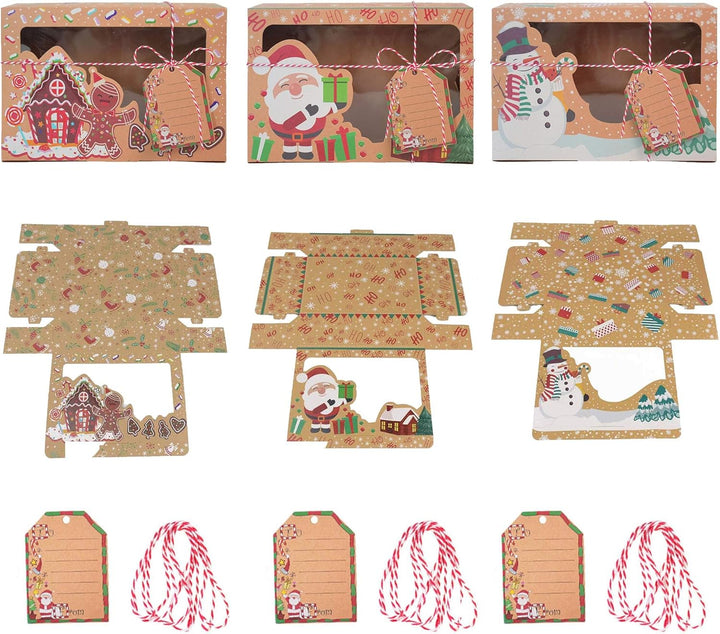 12 Stück Weihnachten Geschenkbox Kraftpapier Geschenkschachtel Merry Christmas Süssigkeiten Box Scha