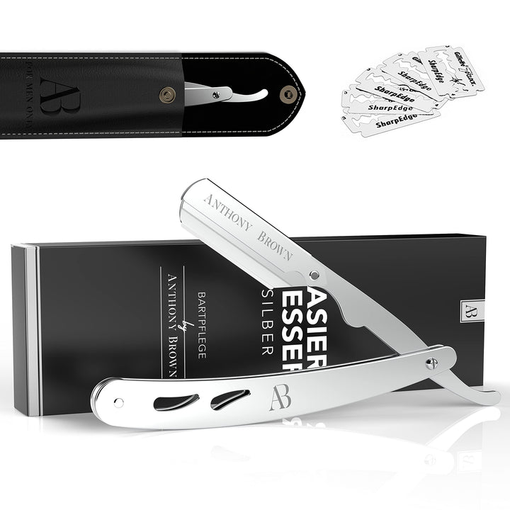 Anthony Brown® Rasiermesser in Schwarz oder Silber - einzigartiger Klingenkopf für mehr Präzision -