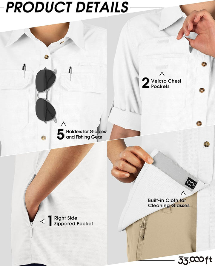 33,000ft Hemd Damen UPF50+ UV Schutz Outdoorhemd Schnelltrocknend Freizeithemd Langarm Funktionshemd