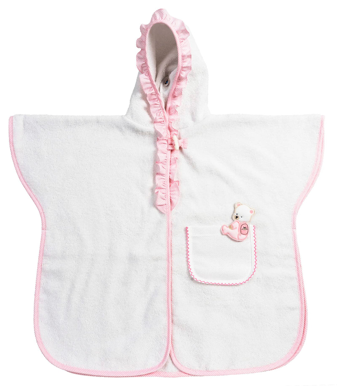 Filet - Badeponcho mit Rouche für Babys und Mädchen bis zu 2 Jahren, Bademantel mit Kapuze aus Baumw