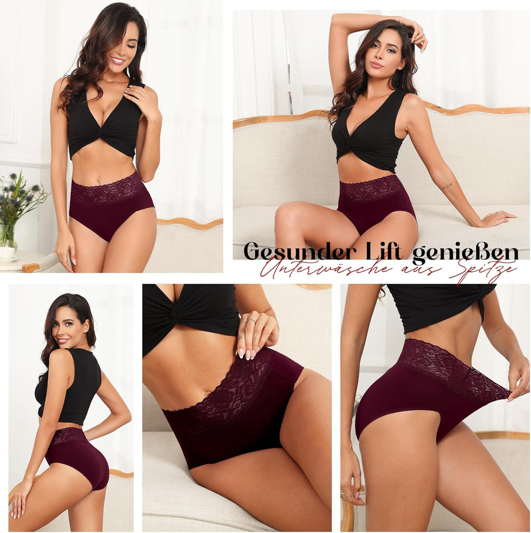 Wealurre Unterhosen Damen, Unterwäsche Frauen Baumwolle Hohe Taille Slip Damen Unterwäsche Spitze 5e