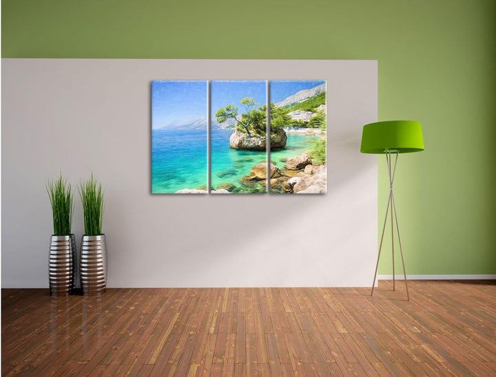 Pixxprint Dalmatia Strand in Kroatien als Leinwandbild/Grösse: 3 Teilig (120x80 cm) cm/Wandbild/Kuns