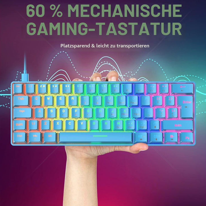 Mini 60% Gaming-Tastatur Kabelgebundene mechanische Keyboard, Kompakte Tragbare 62 Tasten, UK-Layout
