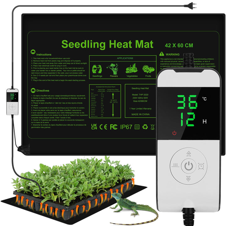 WADEO Heizmatte für Pflanzen gross, 55 w Sämlinge Heizmatte Wärmematte mit Thermostat 5°C bis 45°C,