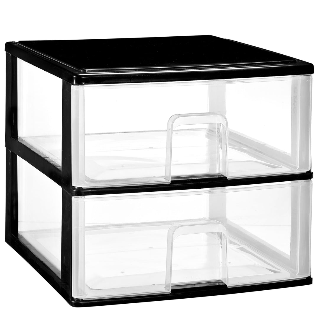 Schubladenbox mit 2 grossen Schubladen 38x37x32 cm - schwarz-transparent Kunststoff Drawer Tower Box
