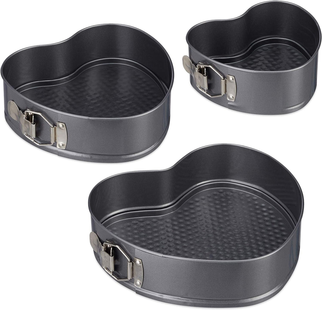 Relaxdays Herzbackform 3er Set, romantische Kuchen &amp; Torten &amp; Tortenplatte drehbar, Standfuss, Kuche