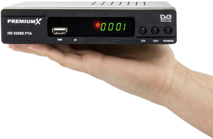 PremiumX Satelliten-Receiver HD 520SE FTA Digital SAT TV Receiver DVB-S2 FullHD HDMI SCART 2X USB Mu