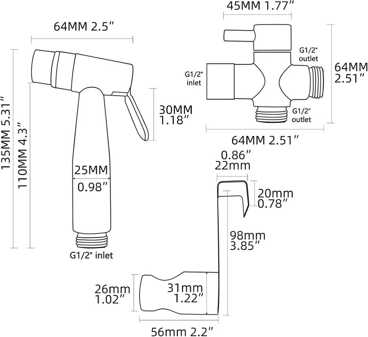 CIENCIA Bidet-Handbrause für Toilette Sprayer Premium Edelstahl Sprüher Shattaf Komplett Bidet Set f