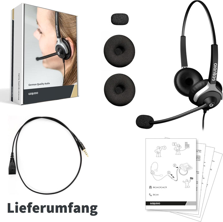 GEQUDIO Headset mit 3,5mm Klinke kompatibel mit FritzFon C6, X6, MacBook, Smartphone, Speedphone, No
