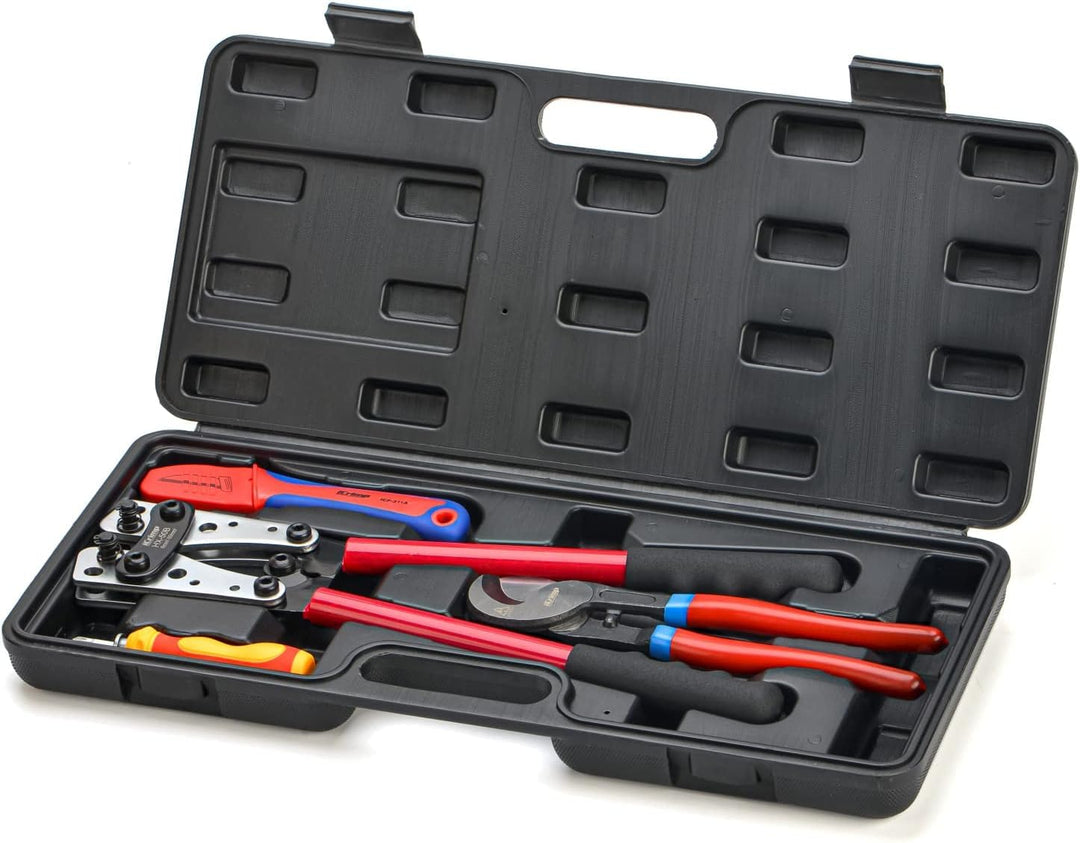 iCrimp Batteriekabelschuh Crimpzange Set, Kabelschuhzange für Robuste Kupferschuhe und Flachstecker,