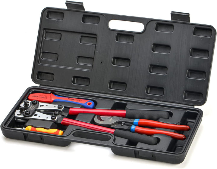 iCrimp Batteriekabelschuh Crimpzange Set, Kabelschuhzange für Robuste Kupferschuhe und Flachstecker,