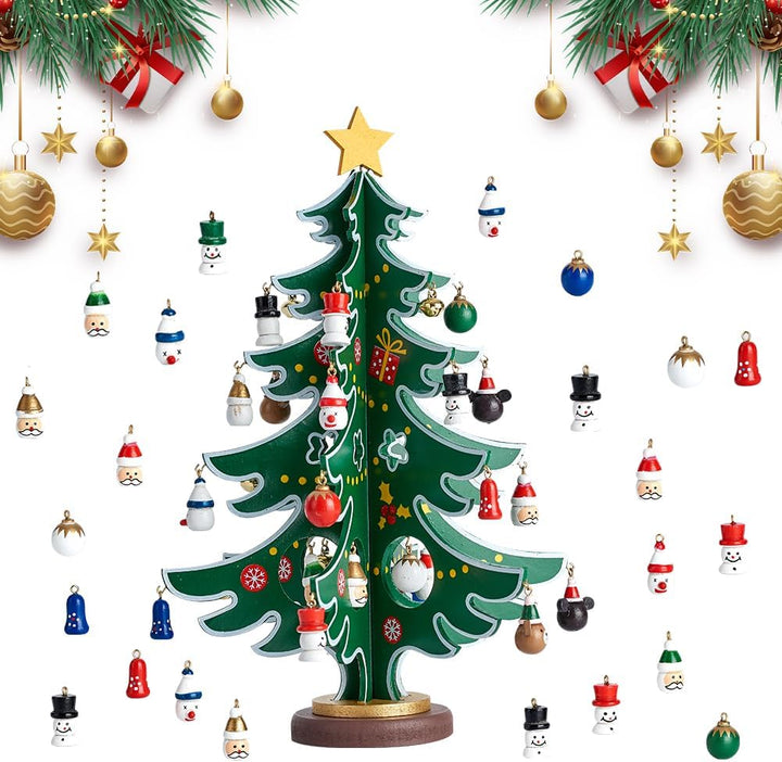 Douthfolle Adventskalender 2023 Kinder mit Hölzerner Weihnachtsbaum und 30 Ornamenten,24 Tage Weihna