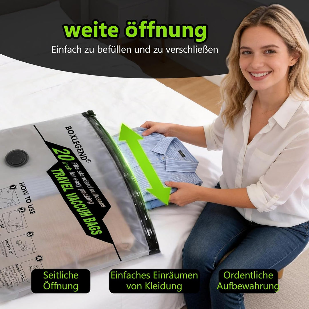BoxLegend Vakuumbeutel für Kleidung Reise mit Kabelloser Pumpe, Vakuumbeutel 10er Set (4x 40x50cm, 3