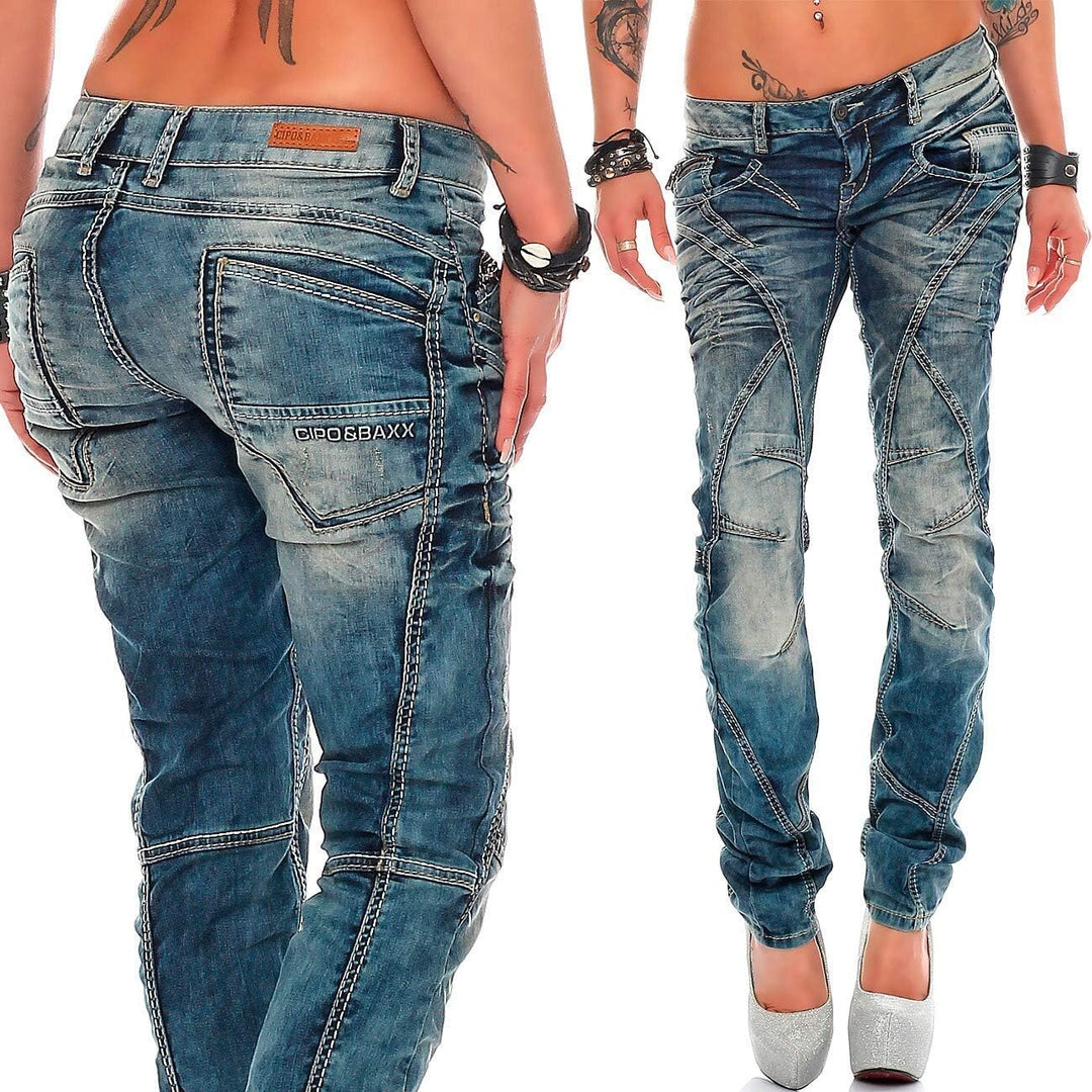 Cipo &amp; Baxx Damen Jeans Hose Hüftjeans Skinny Slim Fit Stretch 25W / 30L Blau - 14, 25W / 30L Blau -