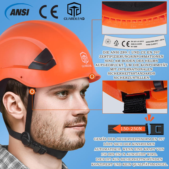 Schutzhelm belüftet, Sicherheitshelm bauhelm mit EN 397 Industriehelm, ANSI Z89.1 zugelassene Arbeit