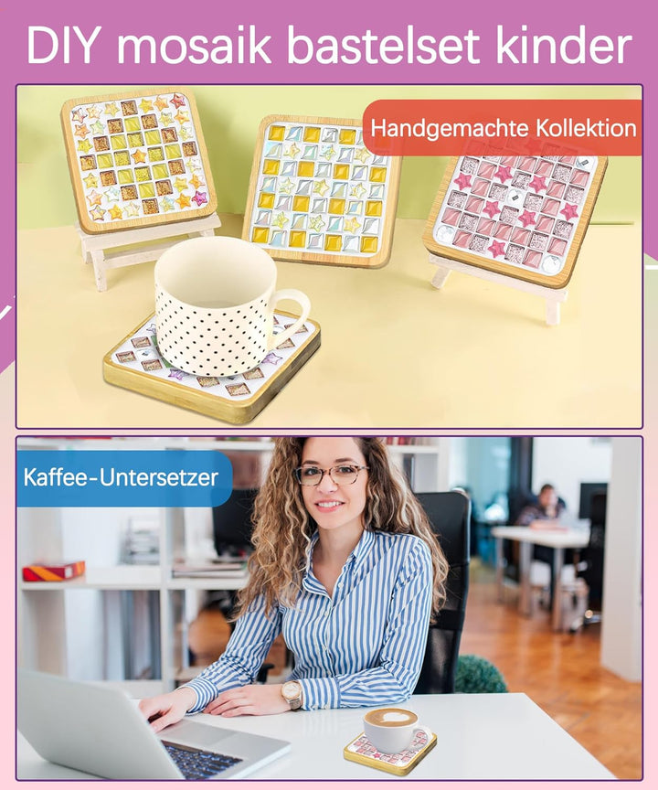 Finsink Mosaik bastelset kinder 12pcs mosaik untersetzer bastelset diy holz untersetzer Set Mosaikst