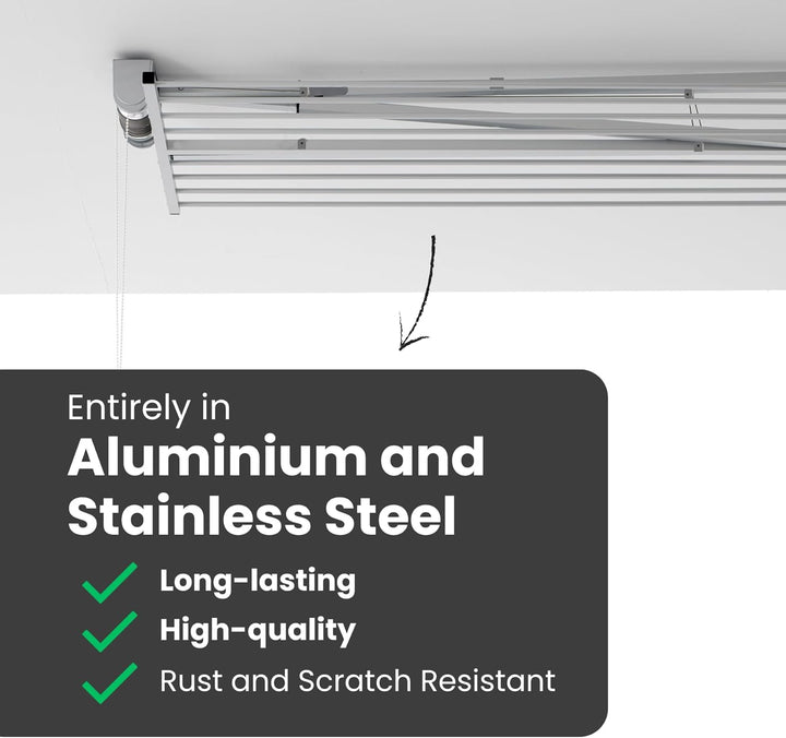 Foxydry Mini Deckenständer, vertikaler Wäscheständer, zusammenklappbar in Aluminium und Stahl 152x54