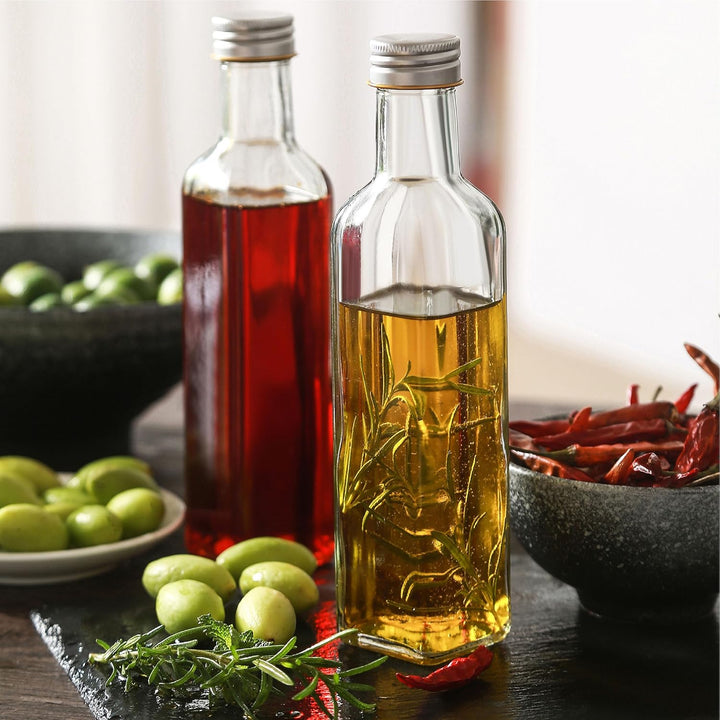 Praknu 12er Set Glasflaschen 250ml Schraubverschluss Eckig - Leere Flaschen zum Befüllen - 12 Etiket